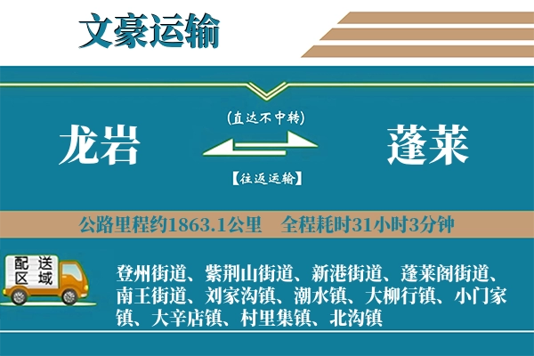 龙岩到蓬莱物流专线