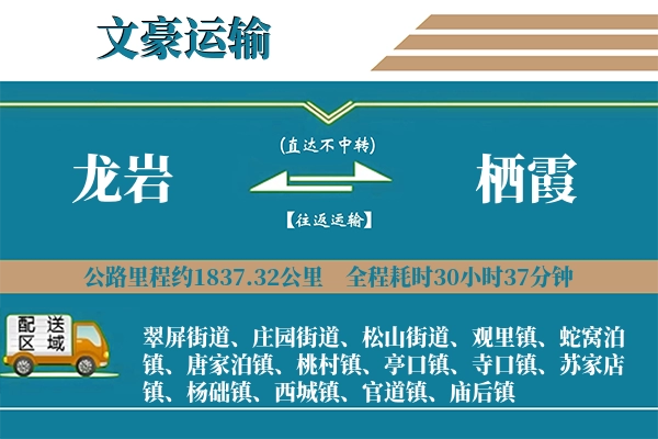龙岩到栖霞物流专线