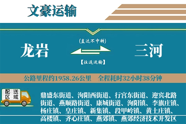 龙岩到三河物流专线