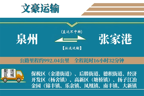 泉州到张家港物流专线