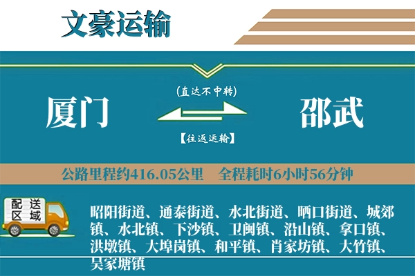 厦门到邵武物流专线